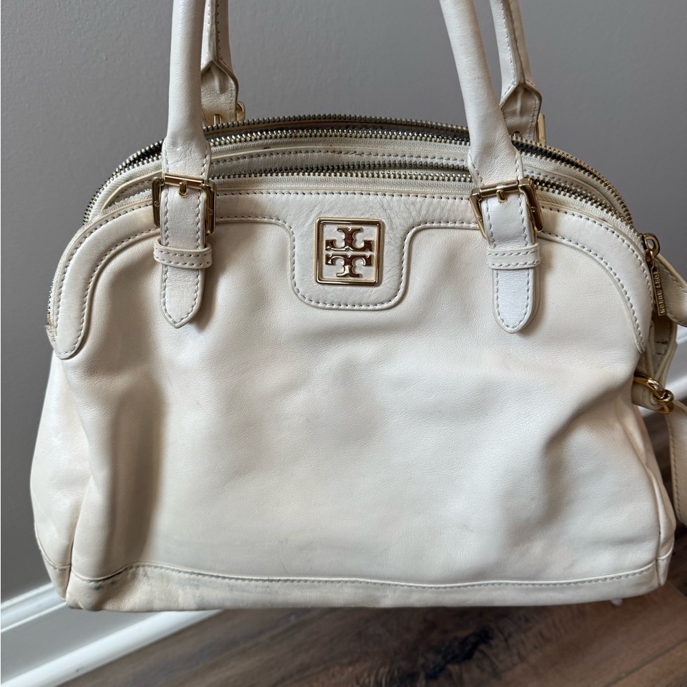 Tory Burch  Leather cream Satchel Gold Hardware Catalina satchel in poundcake